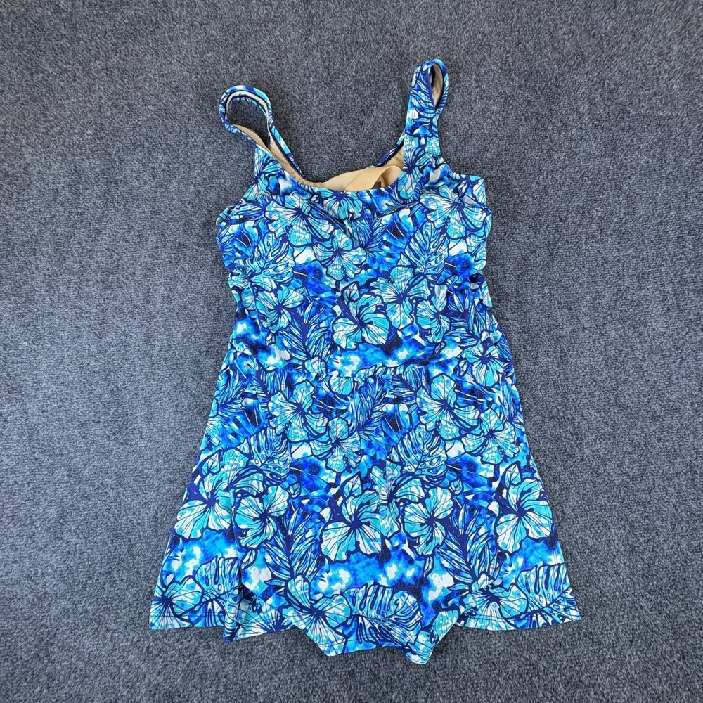 Swim 365 By Swimsuits For All Dress Women 18 Teal Blue Floral Stretch Sleeveless